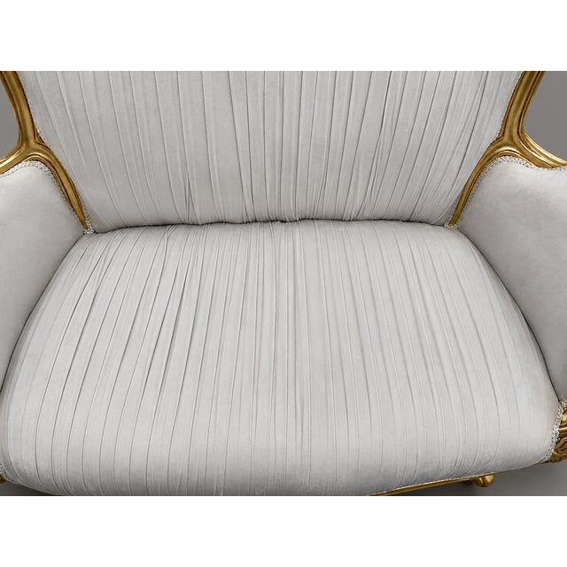 1980s 1980s French Louis XVI Gold Velvet Beech Settee For Sale - Image 5 of 16