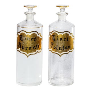 Pair 19th Century Large Antique Hand Painted Apothecary Pharmacy Display Bottles For Sale