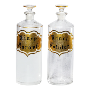 Pair 19th Century Large Antique Hand Painted Apothecary Pharmacy Display Bottles