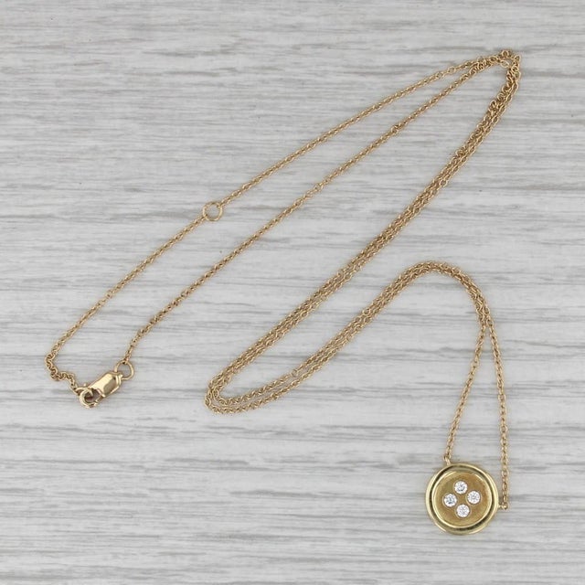 Modern 0.16ctw Diamond Button Pendant Necklace 18k Yellow Gold 20-22" Cable Chain For Sale - Image 3 of 6