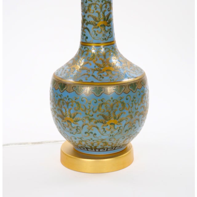 Ceramic Mid-Century Modern Italian Blue Tapestry-Design Porcelain Table Lamps – Pair For Sale - Image 7 of 11