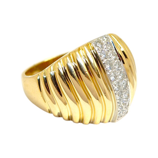 Mid 20th Century Vintage Dankner 14k Fluted Diamond Ring, Size 6.5 For Sale - Image 5 of 14