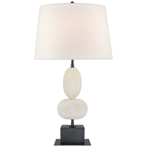 Thomas O'Brien by Visual Comfort Signature Dani Medium Cordless Table Lamp in Alabaster and Black Marble with Linen Shade