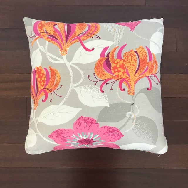 Contemporary Pink & Orange Floral Pillows - a Pair For Sale - Image 3 of 7