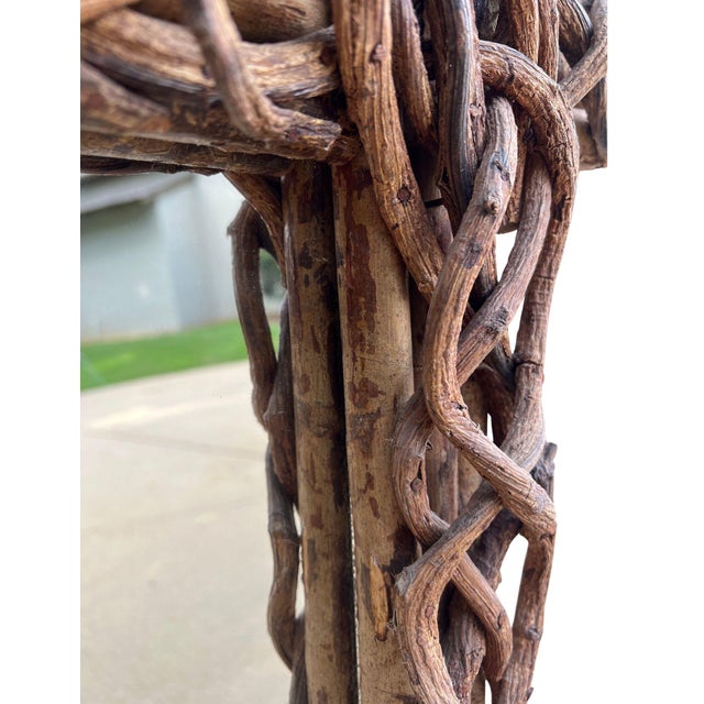 Late 20th Century Vintage Rustic Woven Branch & Twig Wall Mirror For Sale - Image 5 of 11