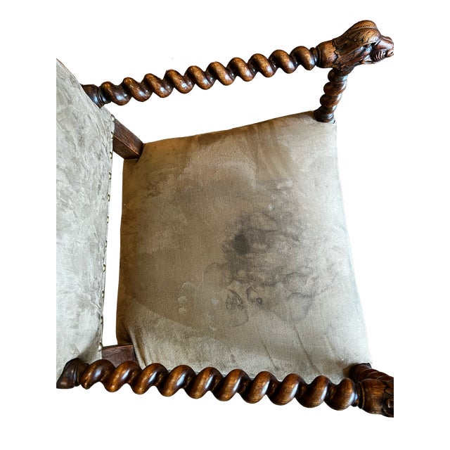 Gray 19th Century French Louis XIII Style Barley Twist Armchair With Dog Terminals For Sale - Image 8 of 9