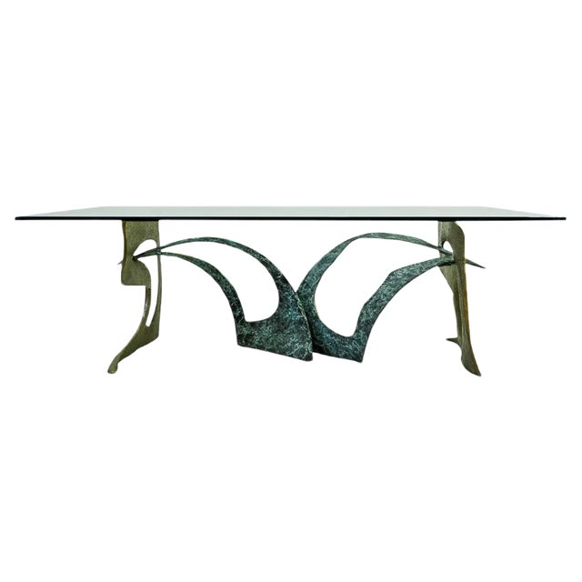 Swiss Brutalist Glass Top Coffee Table, 1980s For Sale