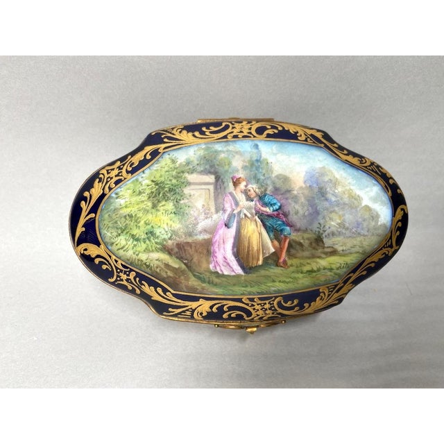 1880 French Sevres Blue Porcelain Gilt Box - 1 Pc For Sale - Image 6 of 15
