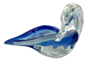 1970s Hand Blown Blue & Transparent Art Glass Swan Ring Tray