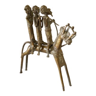 Lg African Kotoko Bronze Horseman W/ 3 Companions 16.5" H Chad For Sale