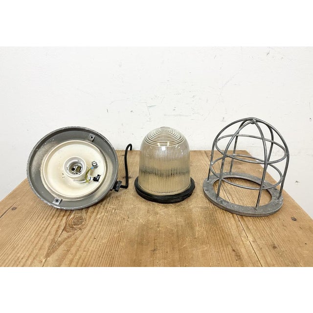 Industrial Grey Bunker Cage Light from Polam Gdansk, 1970s For Sale - Image 11 of 18