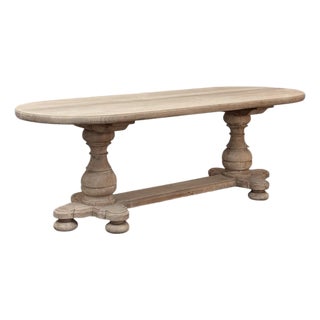 French Mid-Century Oval Trestle Table ~ Stripped Solid Oak For Sale