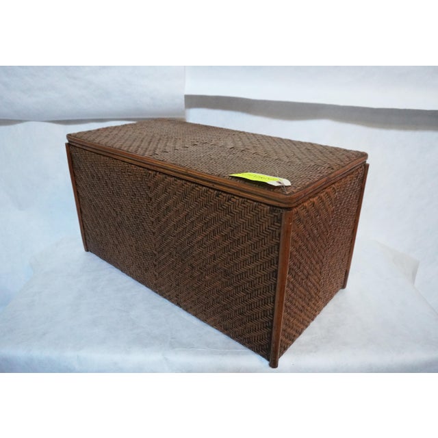 1990s Large Herringbone Woven Rattan Chest For Sale In Los Angeles - Image 6 of 13