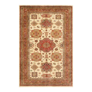 1990s 1990s Boho Chic Super Kazak Beige Wool Rug - 5'6'' X 8'0''