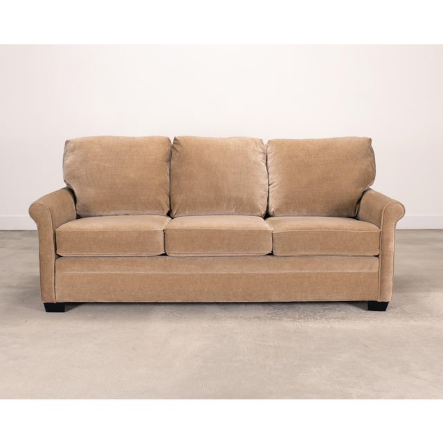 2000 - 2009 Three Seat Rolled-Arm Sofa and Ottoman in Camel Velvet Us Made For Sale - Image 5 of 18