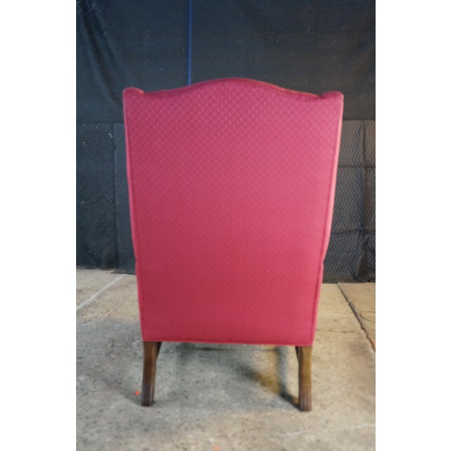 Vintage Queen Anne Style Mahogany Wingback Club Library Accent Arm Chair Red For Sale - Image 14 of 18