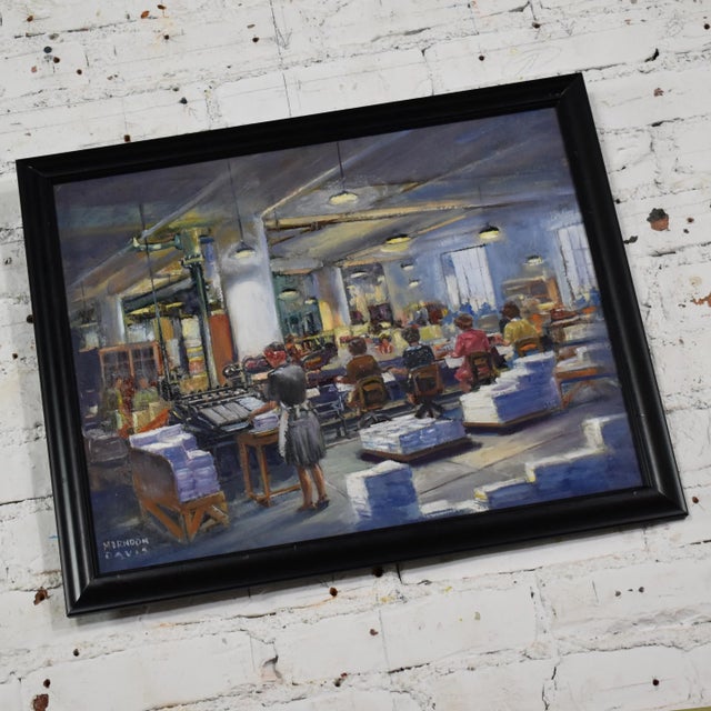 1940's American Modernism Painting by Colorado Artist Herndon Davis of Social Realism Industrial Interior For Sale - Image 4 of 13