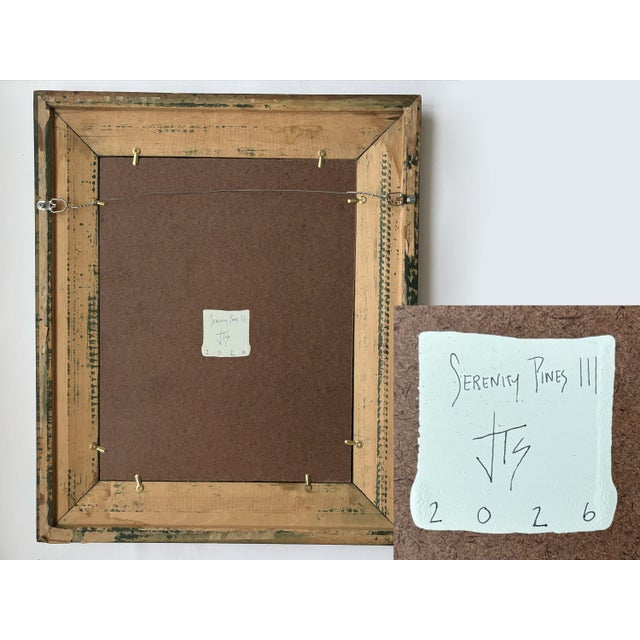 “Serenity Pines" Green Abstract Art in Vintage Frame, Transitional Living Room Art by JTS For Sale - Image 9 of 9