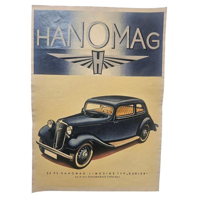 Beige Art Deco Hanomag Automobile Advertising Poster, 1930s For Sale - Image 8 of 8