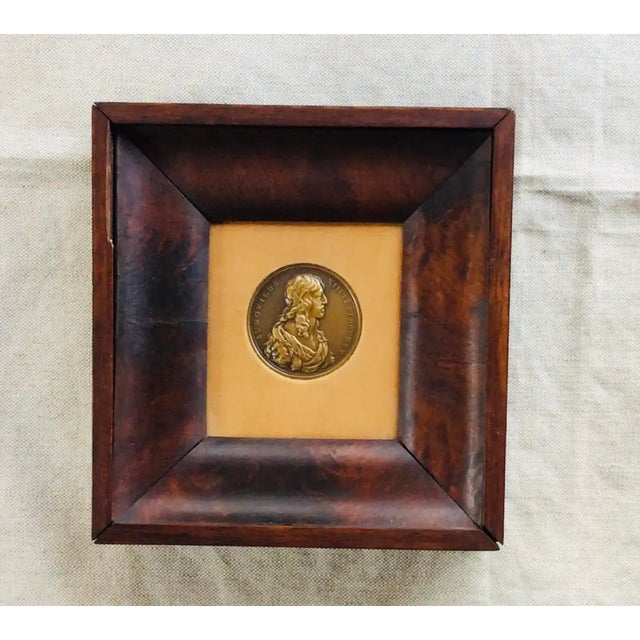 Wood Pair of Antique French Bronze Portrait Medallions, Louis XIII & Joachim Murat, Bespoke Walnut Shadow Boxes For Sale - Image 7 of 13