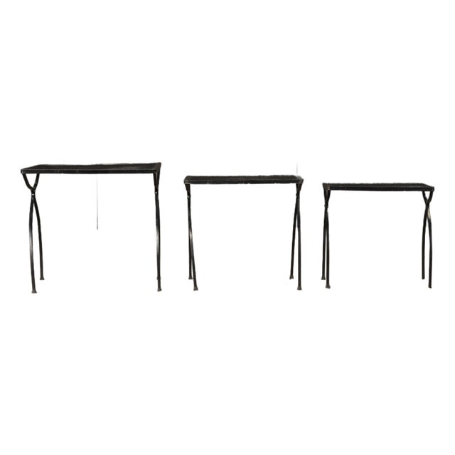 Vintage Tempestini for Salterini Style Mesh Metal Nesting Tables Set of 3, Circa Mid-Century For Sale