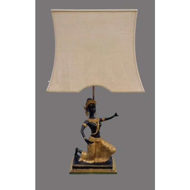 Thai Bronze Buddha Table Lamp with Double Black and Gold Patina attributed to Maison Charles for Maison Jansen, 1960 For Sale - Image 12 of 13