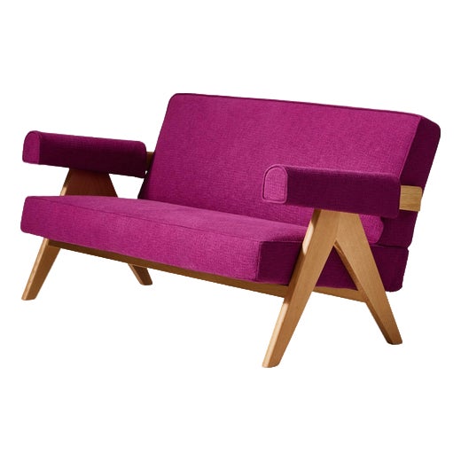 053 Capitol Complex Oak and Purple Uphosltery Sofa by Pierre Jeanneret for Cassina For Sale