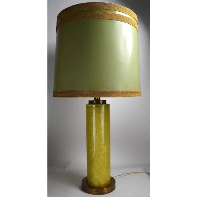 Pair of acrylic resin lamps with interesting internal crackle texture. Each lamp is cylindrical with a resin tube body...