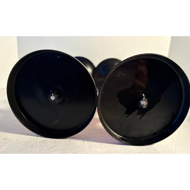 Art Deco Vintage Art Deco Style Glass and Metal Multicolored Candlestick Holder Pair For Sale - Image 3 of 8