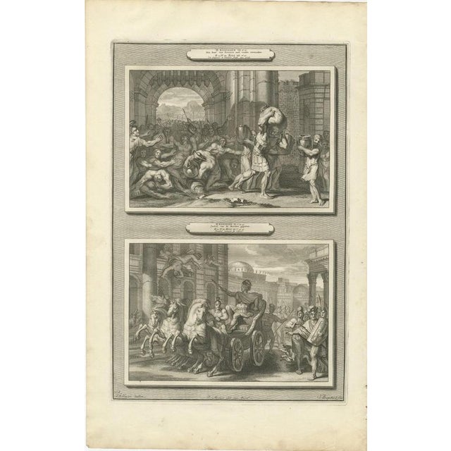Baroque Pieter Mortier, A Lord Trampled at Samaria and the Death of Jezebel, Pieter 1700, Engraving For Sale - Image 3 of 12