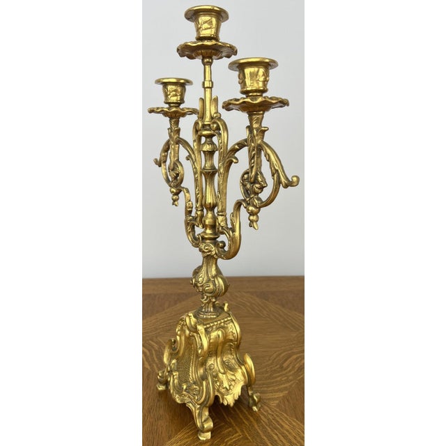 Vintage French Brass Ornate Candleholders, Set of 2 For Sale - Image 9 of 13