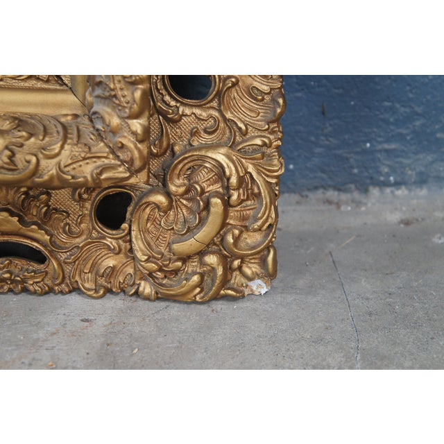 Antique French Baroque Rococo Gold Gilt Pierced Acanthus Beveled Mirror 52" For Sale - Image 4 of 11