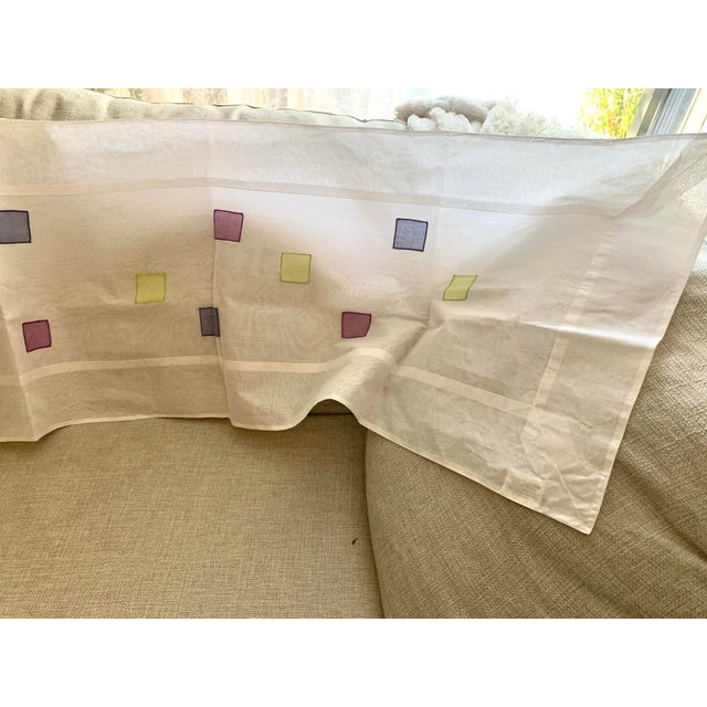 Pottery Barn Table Runner Embroidered Colored Patches Purple Blue Green on White Cotton Fabric For Sale - Image 12 of 12
