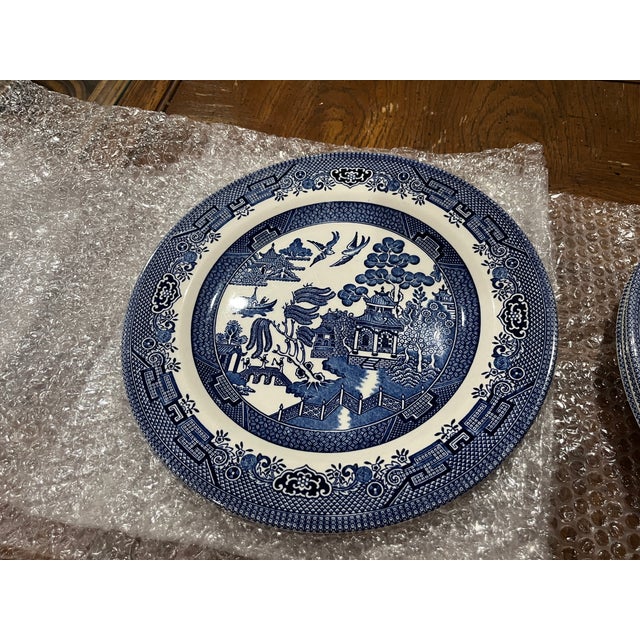 Late 20th Century Churchill England Blue Willow Pattern 10”Dinner Plate (Set of 6) For Sale - Image 5 of 12