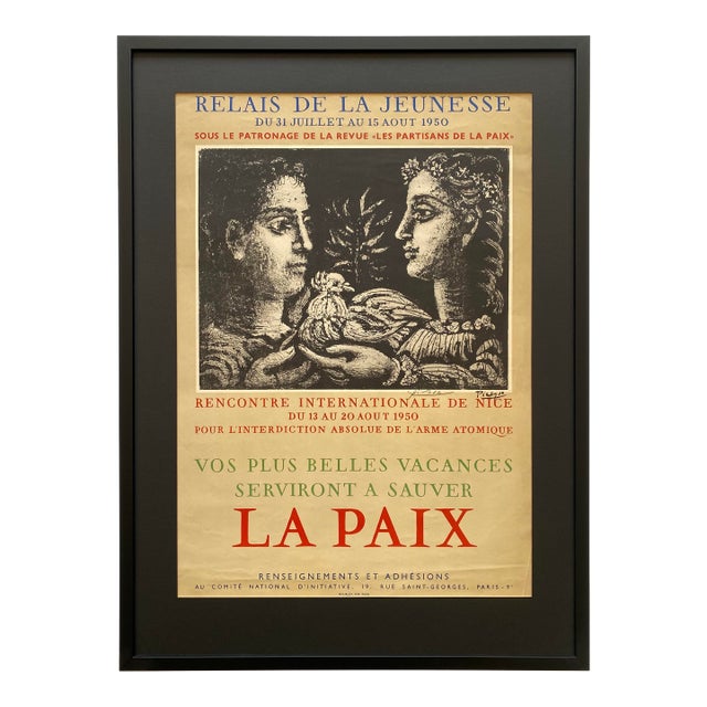 Pablo Picasso Vintage 1950 Hand Signed Mourlot Fine Art Lithograph Print " Les Partisans De La Paix " Framed Landmark French Poster For Sale