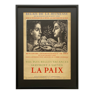 Pablo Picasso Vintage 1950 Hand Signed Mourlot Fine Art Lithograph Print " Les Partisans De La Paix " Framed Landmark French Poster