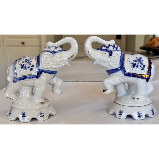 Vintage Blue and White Auspicious Porcelain Elephants - A Pair For Sale In Seattle - Image 6 of 9