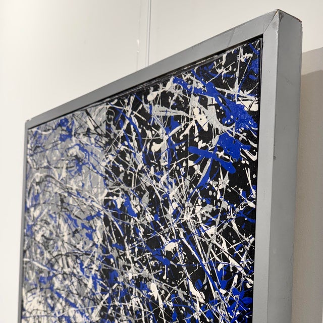 Jackson Pollock-inspired oil on canvas painting done in 2014, illegibly signed.