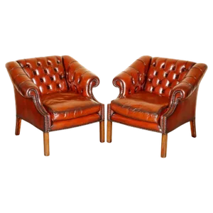 Set of Chesterfield Lutyens Viceroy Club Armchairs in Brown Leather