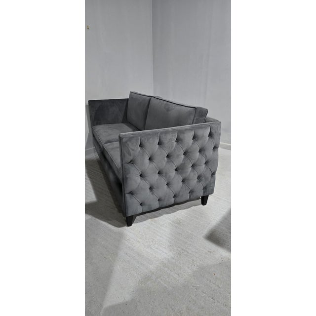 Modern Vintage Blue Velvet Sofa For Sale - Image 3 of 7