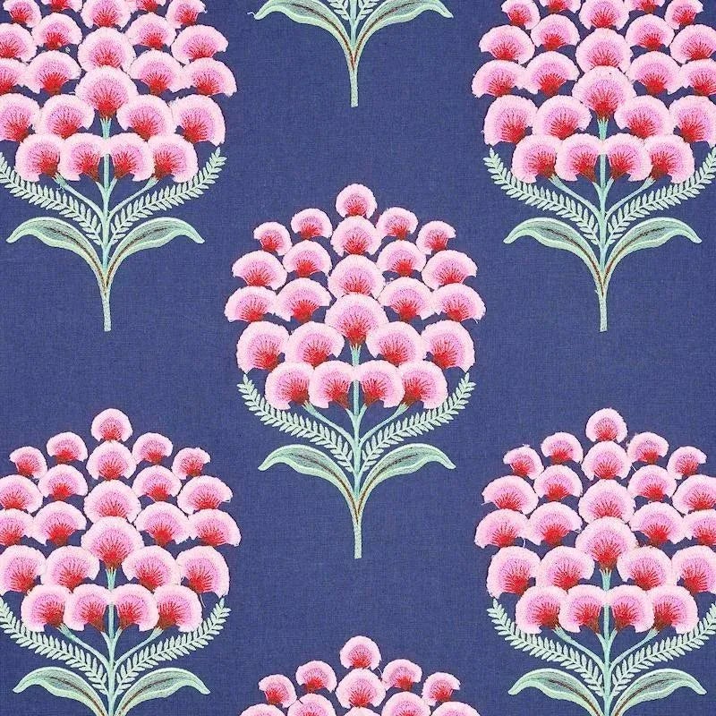 Schumacher Aurelia Embroidery Fabric in Navy | Chairish