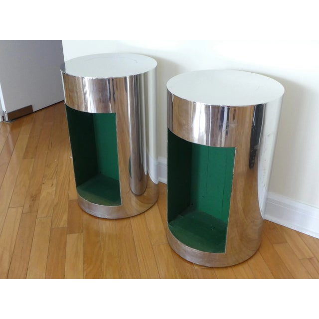 1970's Pace Style Polished Stainless Steel Pedestals - a Pair For Sale In Miami - Image 6 of 11