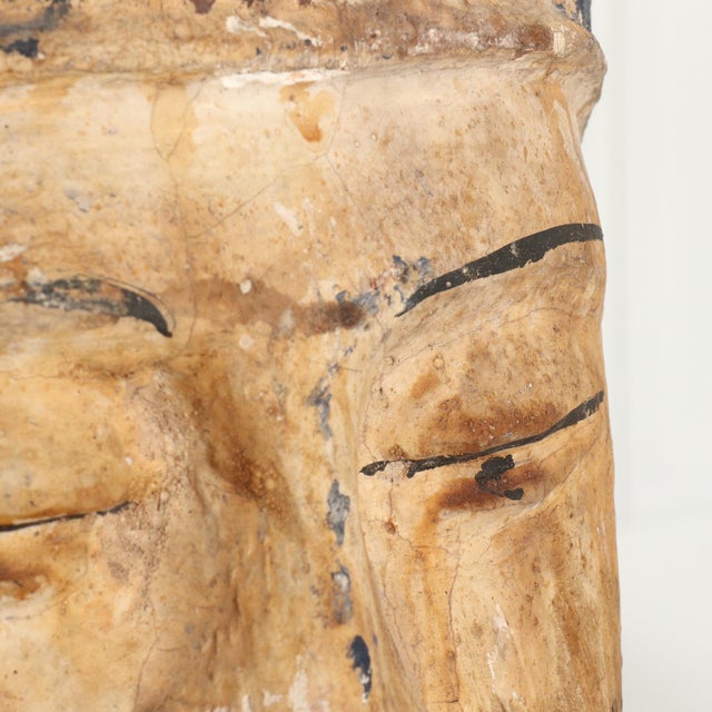 Carved polychrome Burmese Buddha head or bust. 20th Century. Showing aged patina. 9”W x 9”D x 16”H