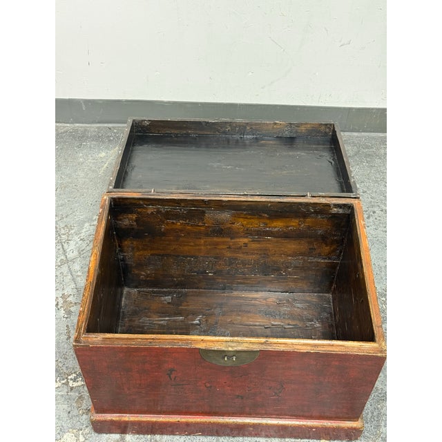 Antique Chinese Red Lacquered Trunk For Sale - Image 9 of 12