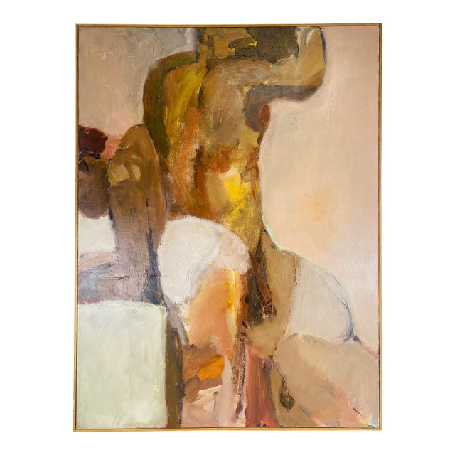 Mid-Century Vintage Abstract Impressionist Male Nude Painting For Sale