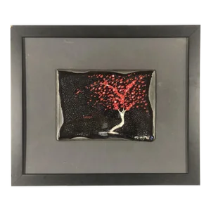 1980s Silver Metal Tree Landscape With Fall Leaves Framed Pottery by Tom Turnbull