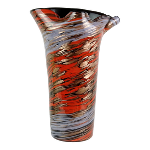 Fratelli Toso Murano Vintage Red Blue Copper Aventurine Swirl Italian Art Glass Scroll Rim Flower Vase