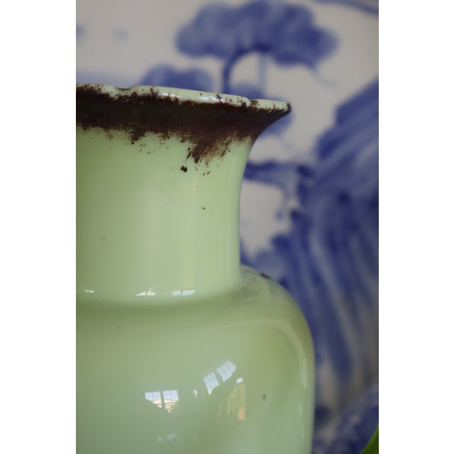 Green Late 19th-Century Victorian Bristol-Style Green Opaline Scenic Glass Vase For Sale - Image 8 of 18