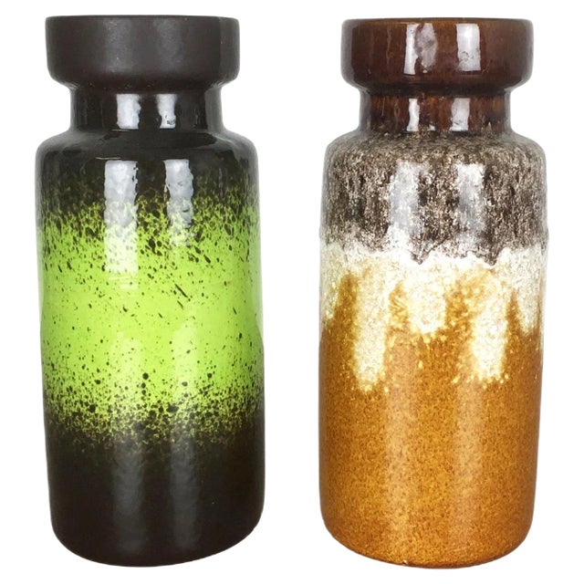 Vintage German Pottery Fat Lava Vases from Scheurich, 1970s, Set of 2 For Sale