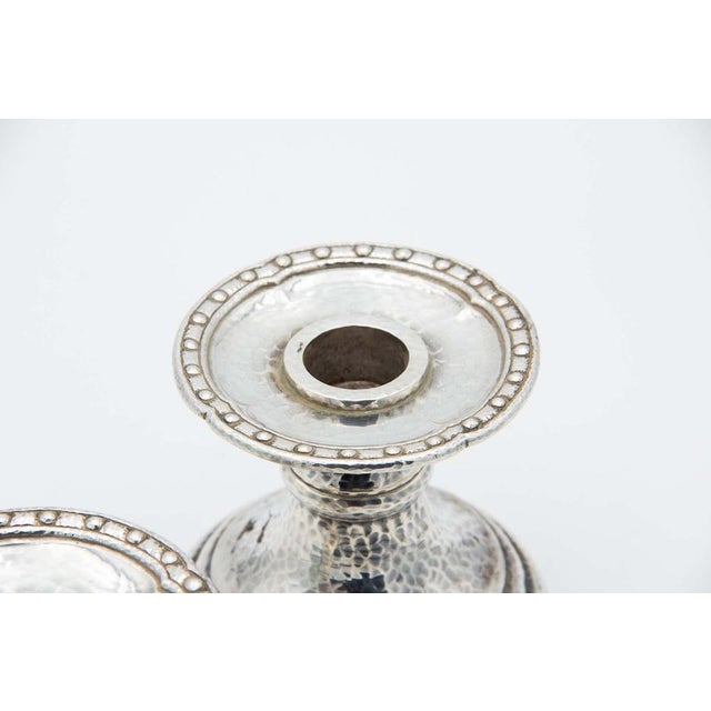 Hammered Silver Piano Candlesticks, Set of 2 For Sale - Image 3 of 4